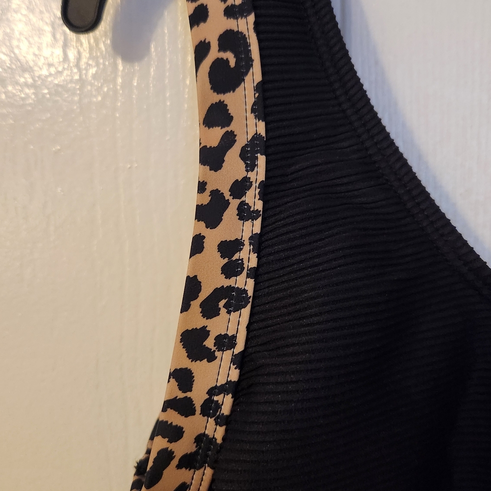 Womens Pink Lily Black One-Piece with Leopard-Print Trim - Picture 5 of 6